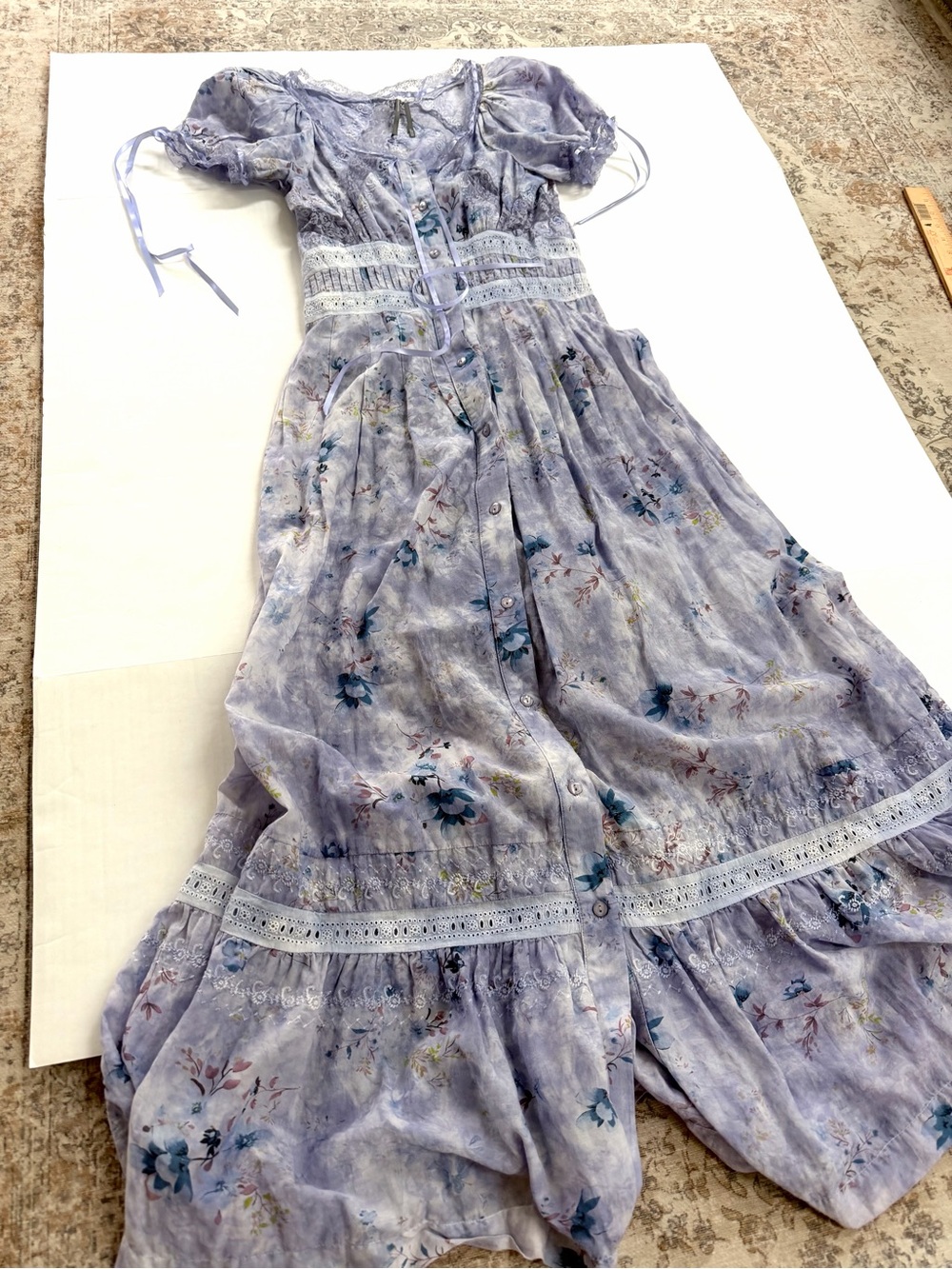 Anthropologie Lavender Floral Puff-Sleeve Maxi Dress —Cottage Prairie Romantic S - Picture 8 of 10